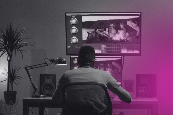 Person on computer editing video