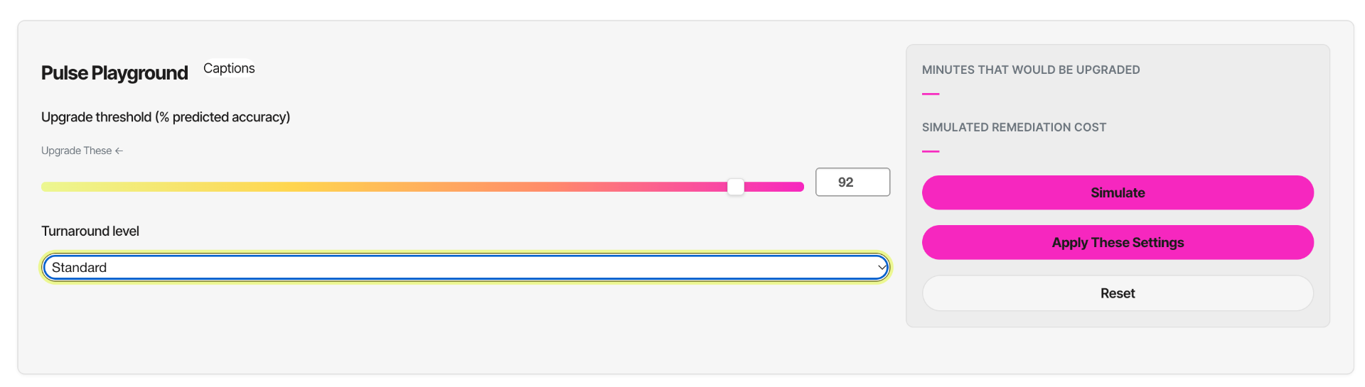 Pulse Playground — interactive threshold slider, turnaround selector, and simulated remediation cost panel.